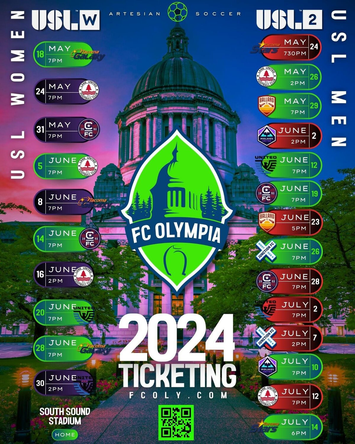 FC Olympia's USL2 and USLW fixtures for the 2024 season.